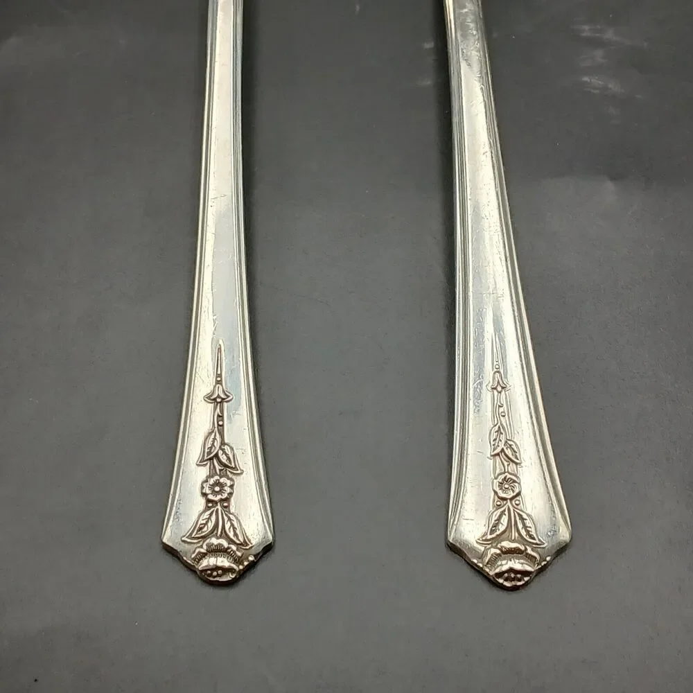 Set 2 Holmes and Edwards SPRING GARDEN Butter Knive And Sugar Spoon Flatware Vtg